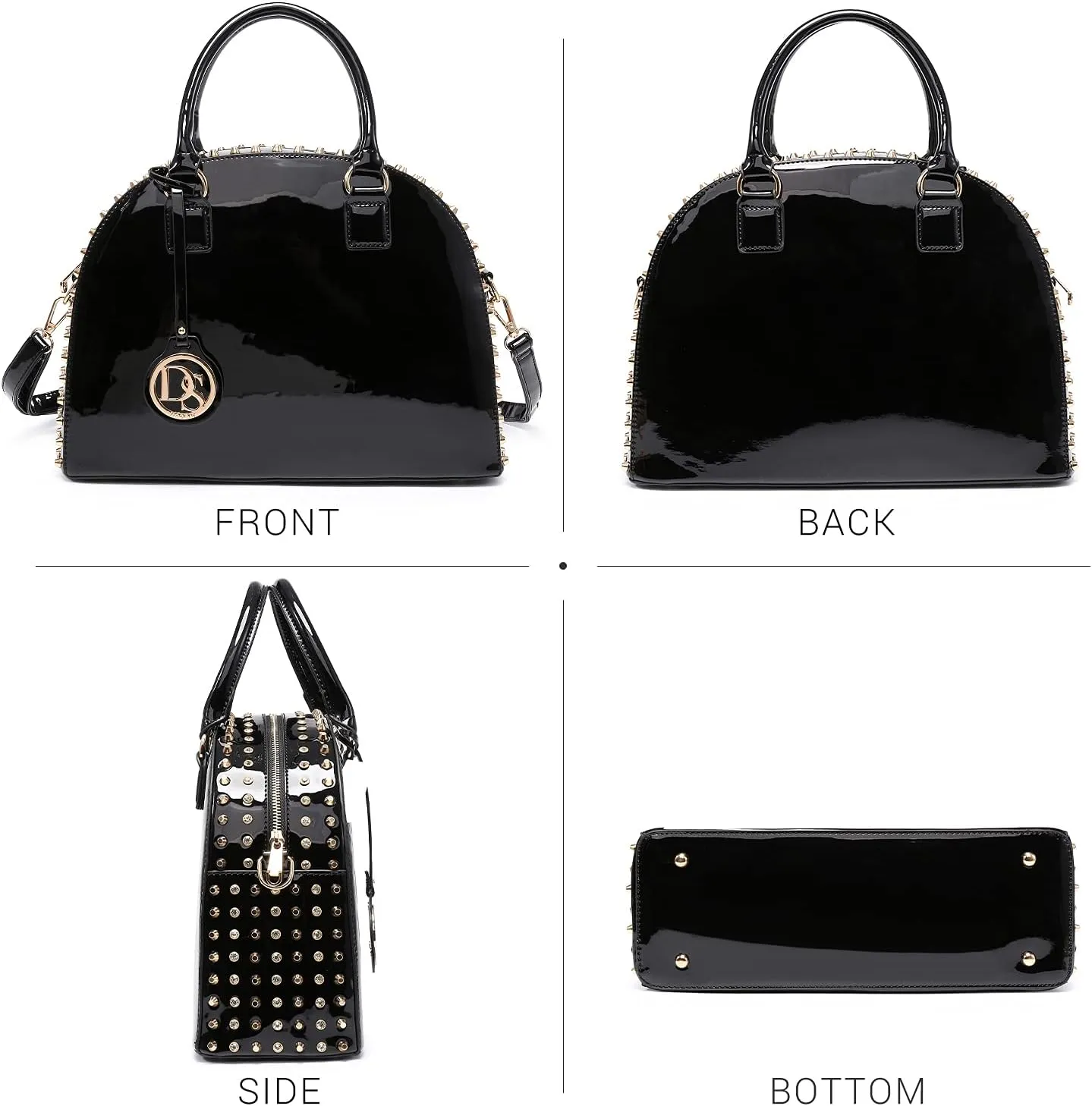 Dasein Women Patent Leather Purses Handbags Dome Satchel Purse Work Tote Structured Shoulder Bag with Long Strap