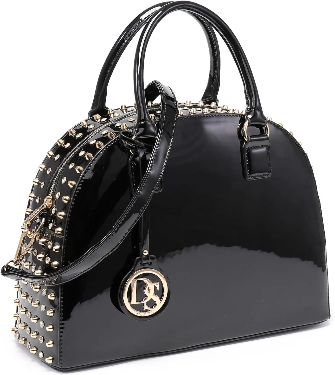 Dasein Women Patent Leather Purses Handbags Dome Satchel Purse Work Tote Structured Shoulder Bag with Long Strap