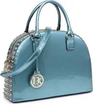 Dasein Women Patent Leather Purses Handbags Dome Satchel Purse Work Tote Structured Shoulder Bag with Long Strap