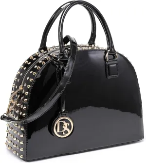 Dasein Women Patent Leather Purses Handbags Dome Satchel Purse Work Tote Structured Shoulder Bag with Long Strap