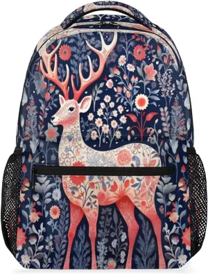 Daypack Christmas Reindeer Backpack Computer Laptop Backpacks, Reindeer Large Capacity Book Bags with Adjustable Shoulder Strap, Travel Hiking Camping Casual Daypack for Adult Women Men