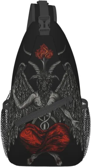 Demon Baphomet Satanic Goat Head Crossbody Bags Women Men Cross Chest Bag Adjustable Sling Backpack Shoulder Bag For Cycling Travel Sport Hiking