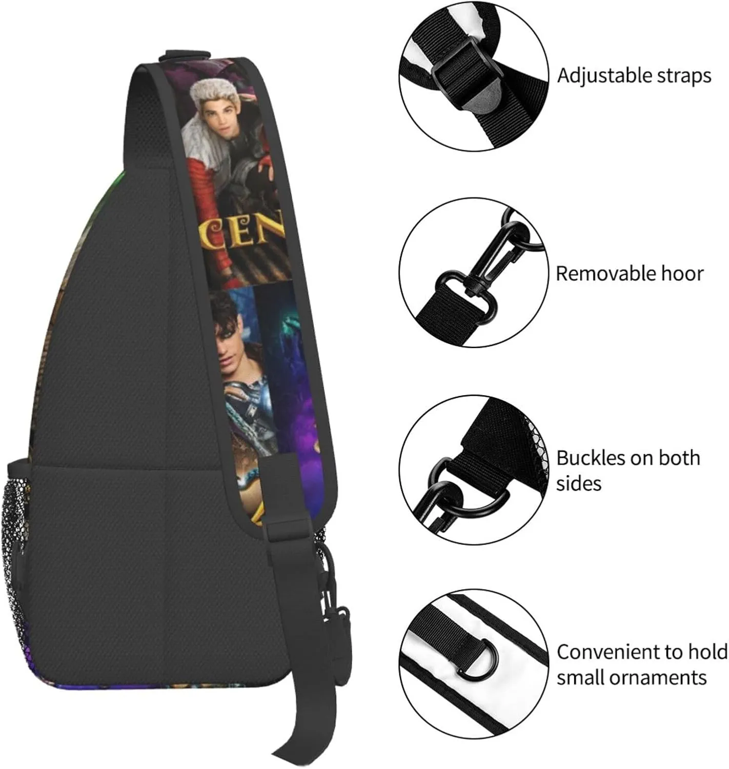 Desc-endants 3 Crossbody Bag Sling Shoulder Backpack, for Outdoor Travel,Sports,Camping,Hiking,Shoulder Bags