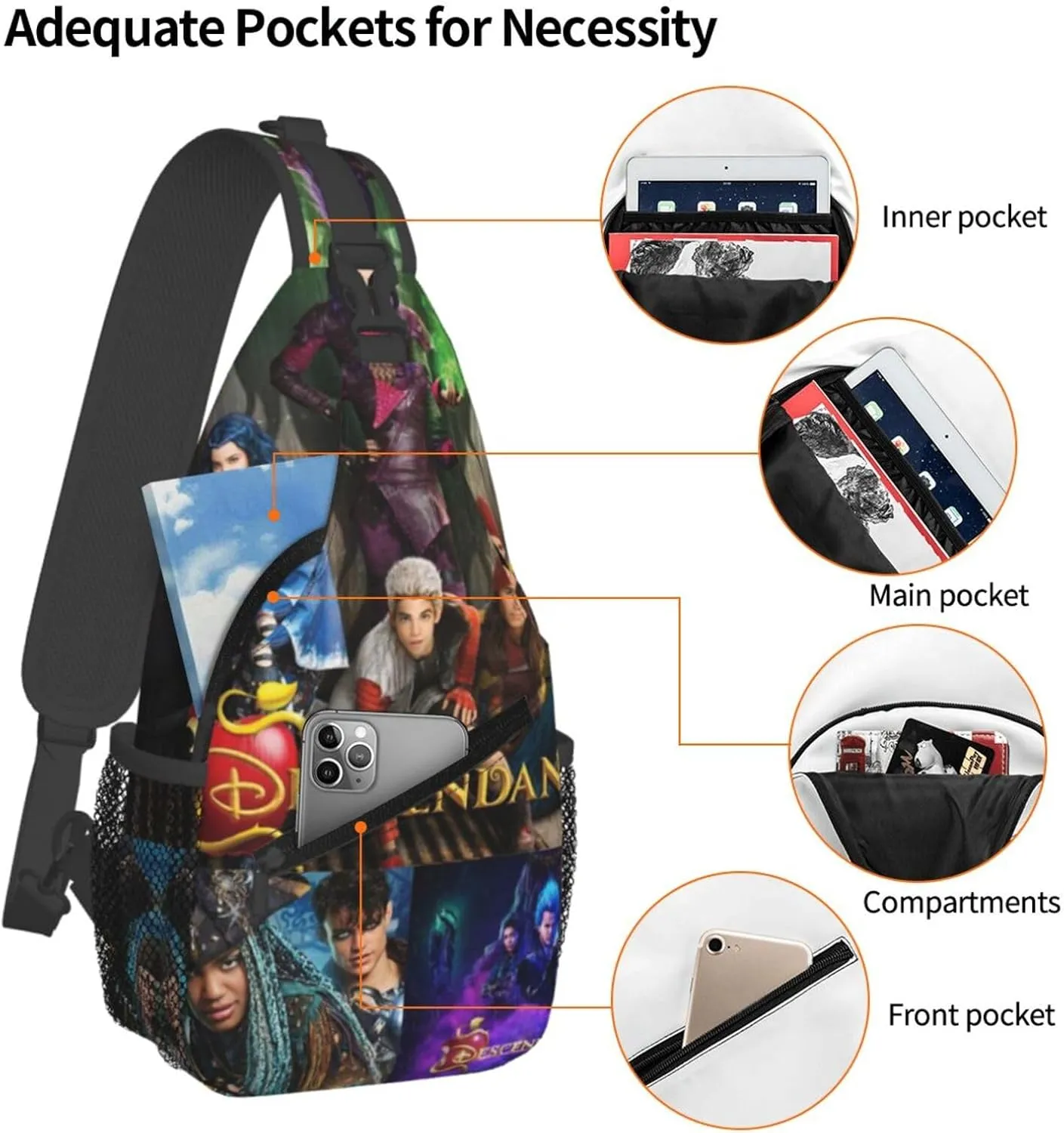 Desc-endants 3 Crossbody Bag Sling Shoulder Backpack, for Outdoor Travel,Sports,Camping,Hiking,Shoulder Bags