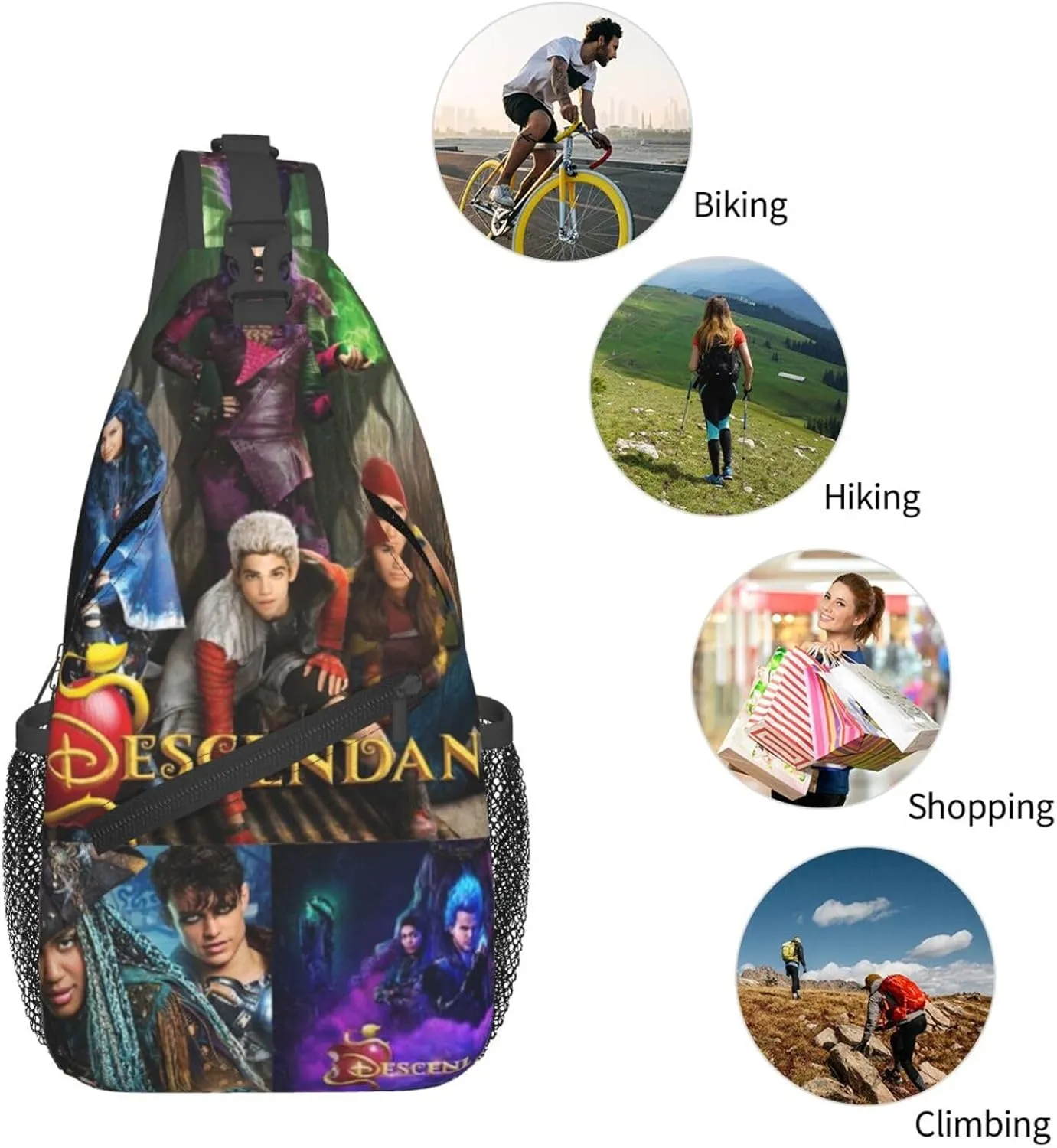 Desc-endants 3 Crossbody Bag Sling Shoulder Backpack, for Outdoor Travel,Sports,Camping,Hiking,Shoulder Bags