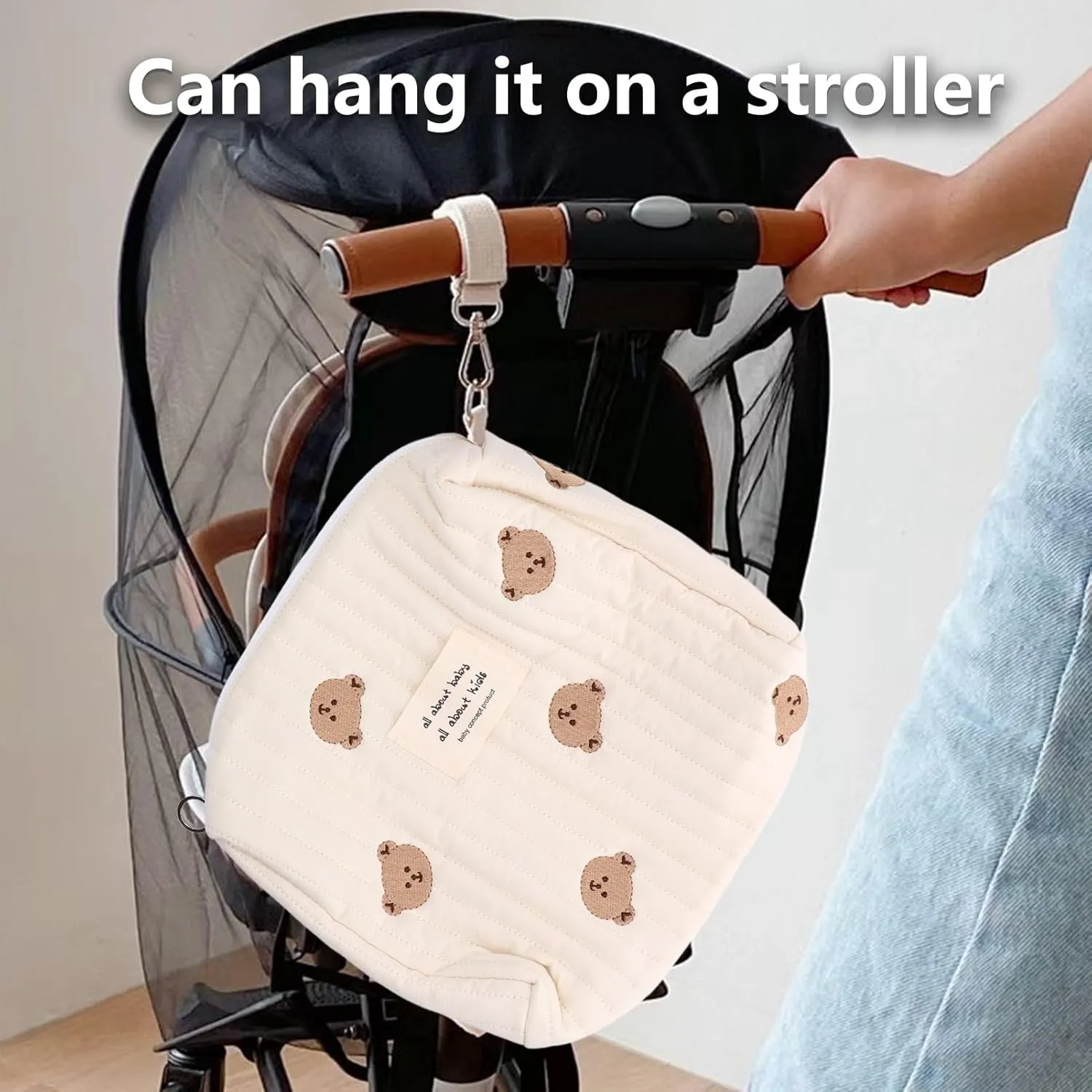Diaper Bag, Baby Tote Bag Quilted Cotton Cute Pattern Nappy Diaper Storage Bag with Stroller Hooks Portable Stroller Baby Diaper Bag Diaper Bag Organizer Pouches for Baby Bottles
