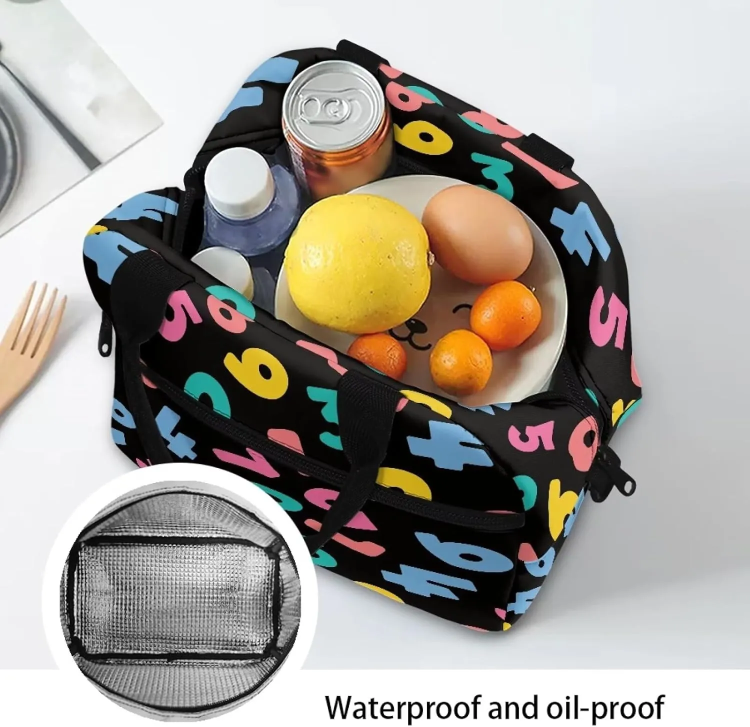 Digital Kids Bento Lunch Box Colour Lunch Box for Girls Primary School Lunchbox Preschool Lunch Tote Bag Kids Insulated Lunch Bag Children Cute Lunch Handbag with Adjustable Strap