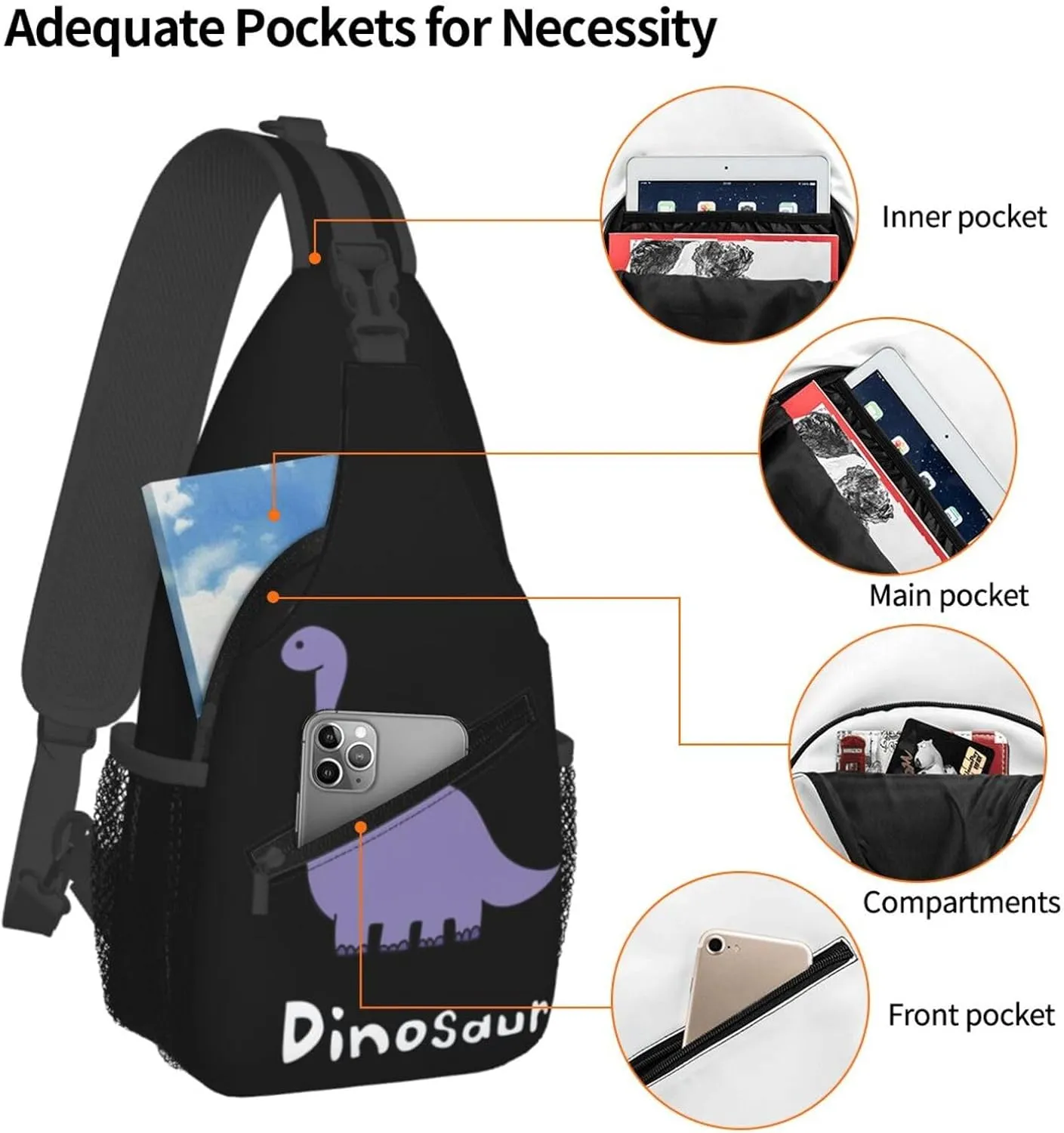 Dinosaur Chest Sling Bag Crossbody Shoulder Backpack Bag Gym Cycling Travel Hiking Daypack Cross Bag