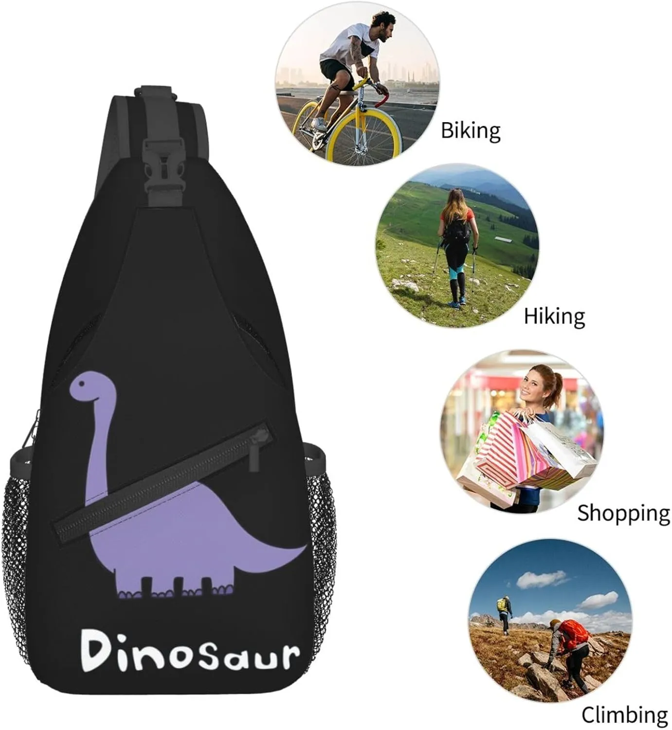 Dinosaur Chest Sling Bag Crossbody Shoulder Backpack Bag Gym Cycling Travel Hiking Daypack Cross Bag