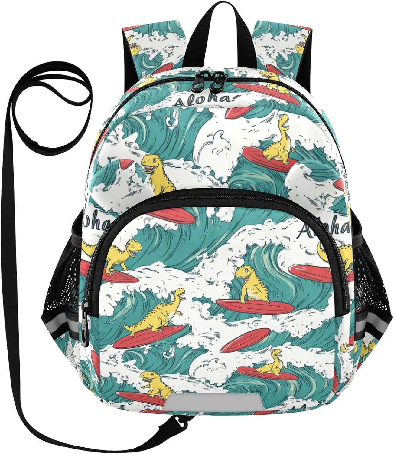 Dinosaurs Preschool Backpack Surfboard Red Daycare Bookbag School Backpack with Traction Rope for Kids 3-6