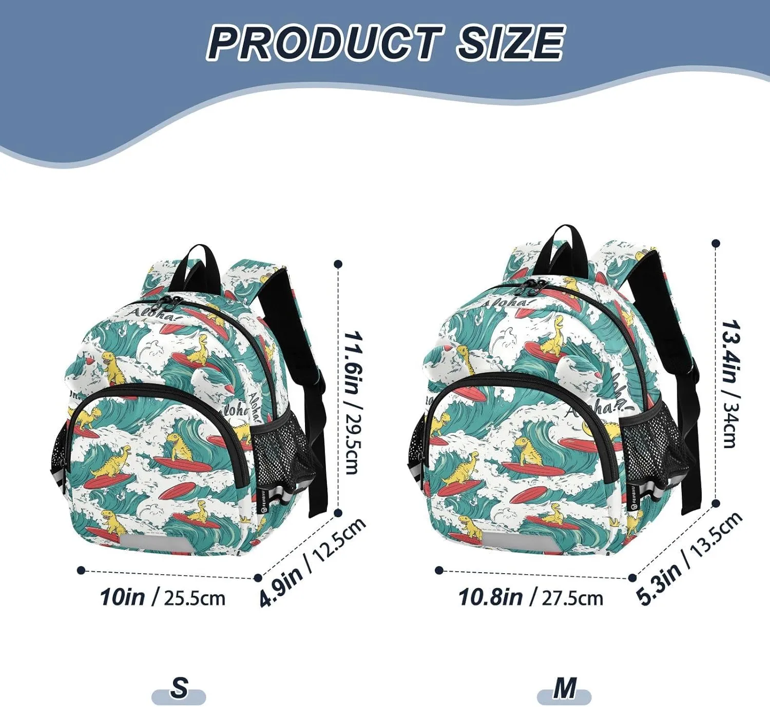 Dinosaurs Preschool Backpack Surfboard Red Daycare Bookbag School Backpack with Traction Rope for Kids 3-6