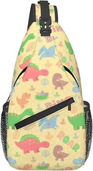 Dinosaurs Roar White Polka Chest Sling Bag Crossbody Shoulder Backpack Bag Gym Cycling Travel Hiking Daypack Cross Bag