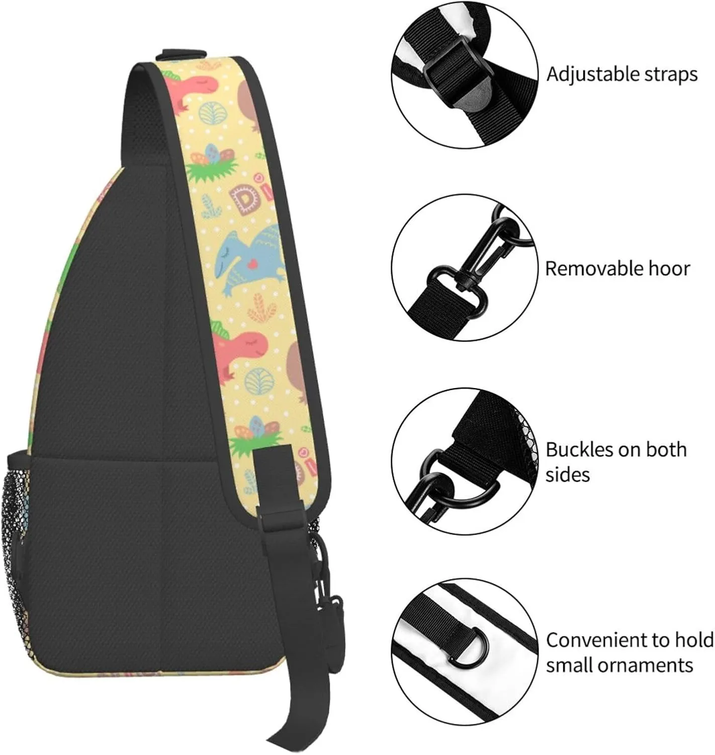 Dinosaurs Roar White Polka Chest Sling Bag Crossbody Shoulder Backpack Bag Gym Cycling Travel Hiking Daypack Cross Bag