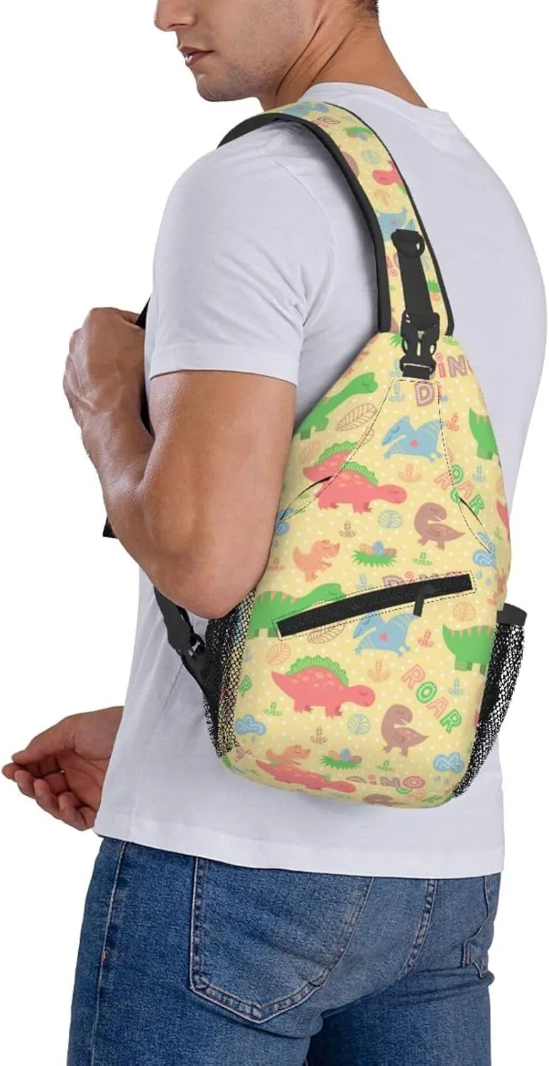 Dinosaurs Roar White Polka Chest Sling Bag Crossbody Shoulder Backpack Bag Gym Cycling Travel Hiking Daypack Cross Bag