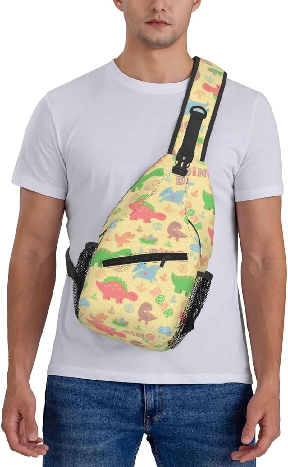 Dinosaurs Roar White Polka Chest Sling Bag Crossbody Shoulder Backpack Bag Gym Cycling Travel Hiking Daypack Cross Bag