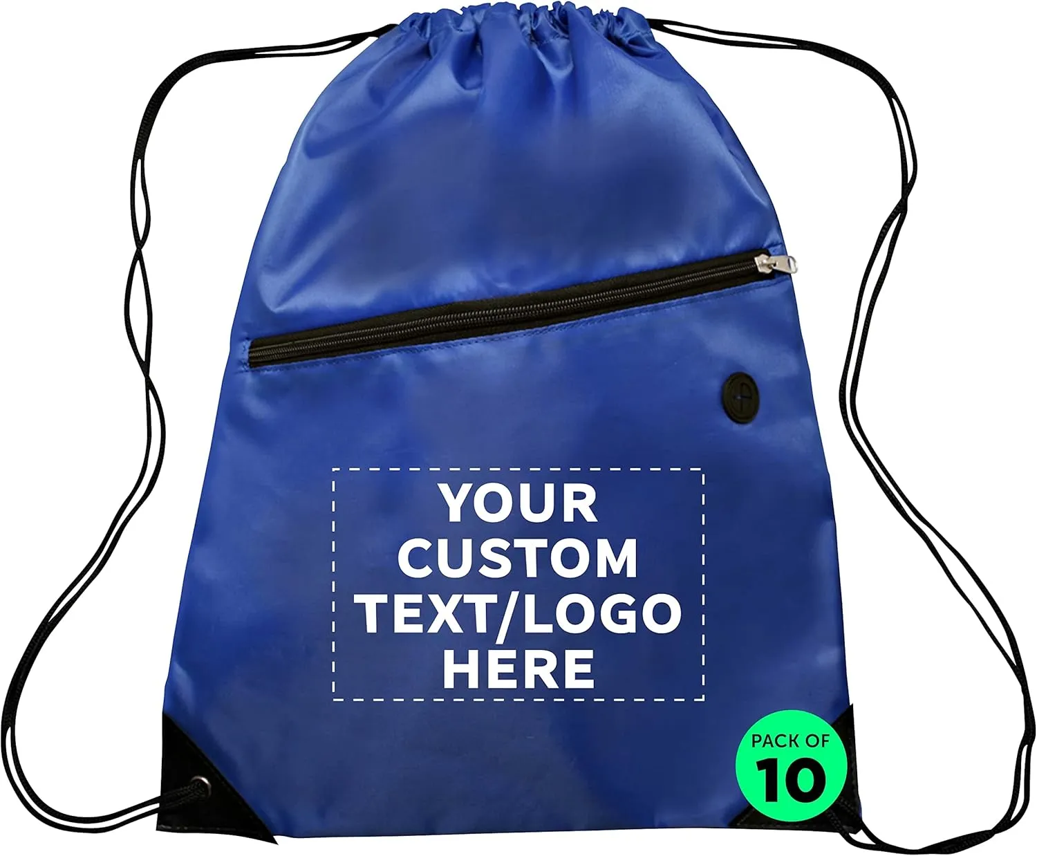 DISCOUNT PROMOS Custom Drawstring BackPacks with Pocket Set of 10, Personalized Bulk Pack - Water Resistant, Perfect for Gym, Camping, Beach, Outdoor Sports - Blue