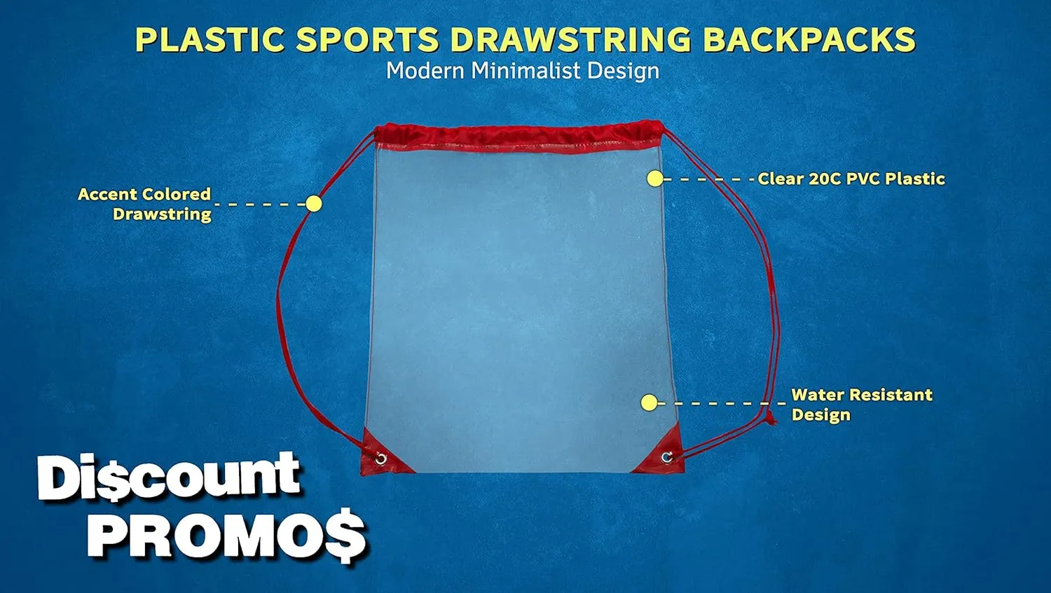 DISCOUNT PROMOS Plastic Drawstring Backpacks Set of 10, Bulk Pack - Multi-Functional, Drawstring, Perfect for Travel, Gym, and More - Red
