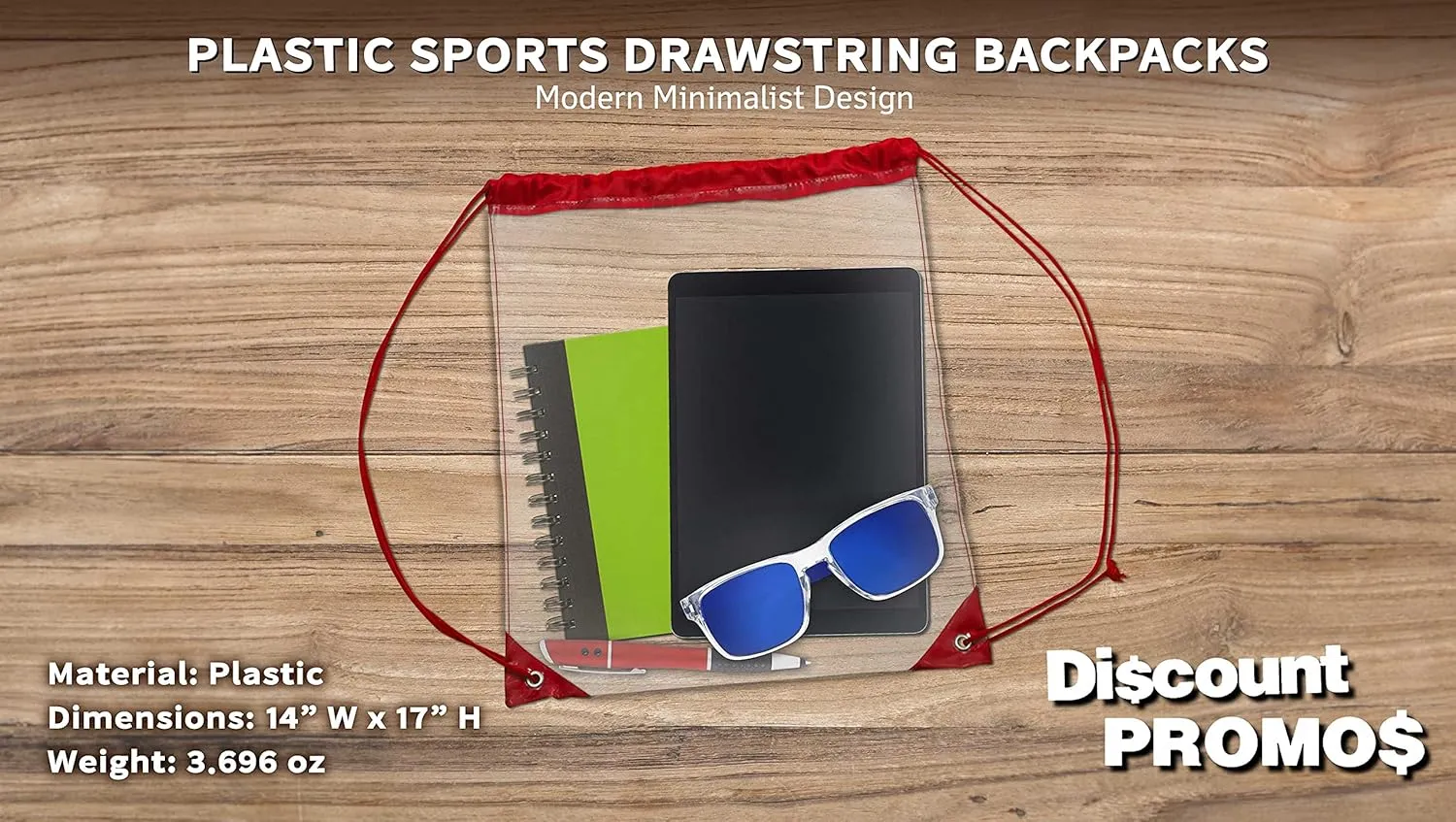 DISCOUNT PROMOS Plastic Drawstring Backpacks Set of 10, Bulk Pack - Multi-Functional, Drawstring, Perfect for Travel, Gym, and More - Red