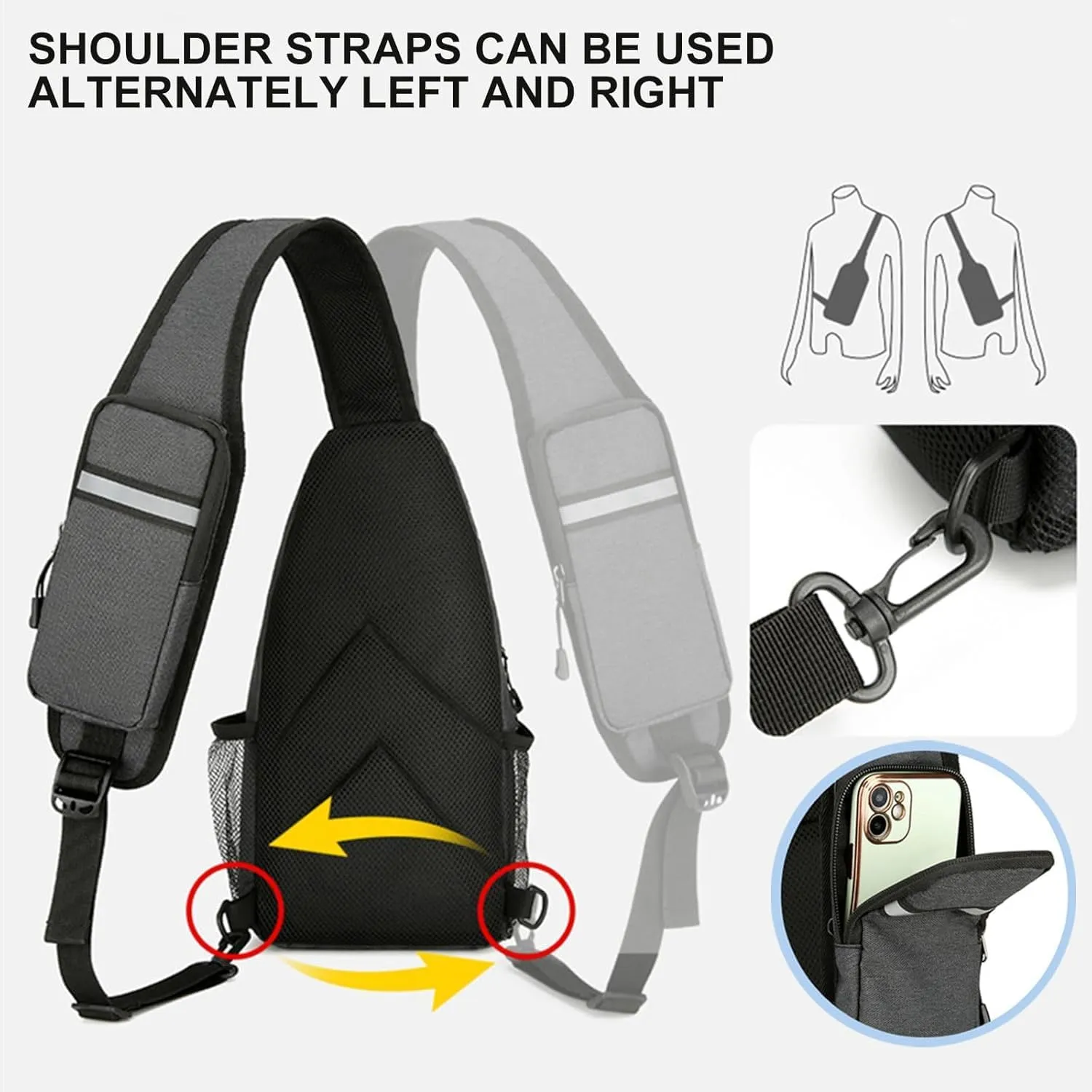 DOJUNS Crossbody Bags Sling Backpack, Sling Bag Cross body Shoulder Bag for Men and Women Chest Bag Travel Hiking Daypack (Light Grey)