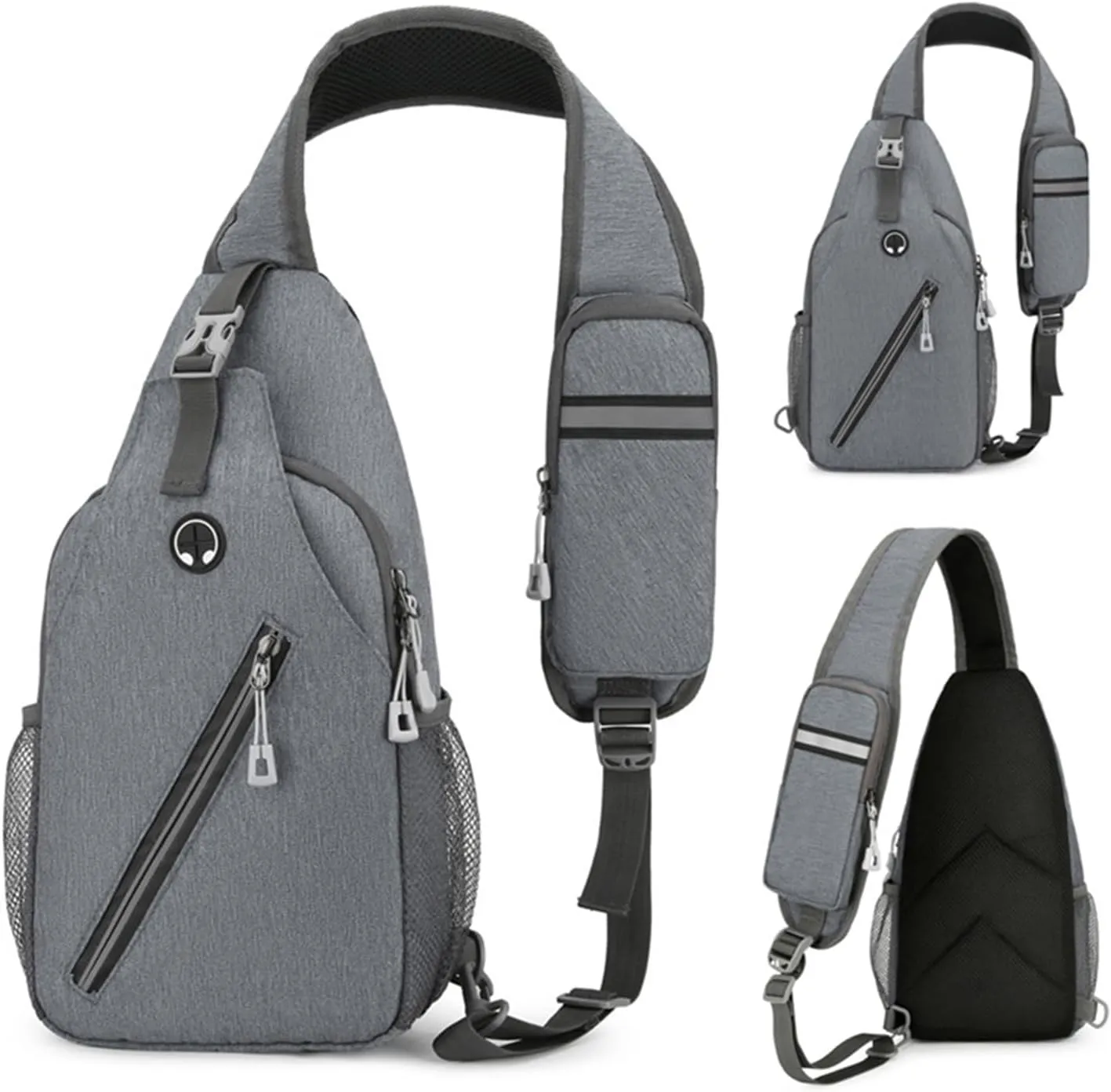 DOJUNS Crossbody Bags Sling Backpack, Sling Bag Cross body Shoulder Bag for Men and Women Chest Bag Travel Hiking Daypack (Light Grey)