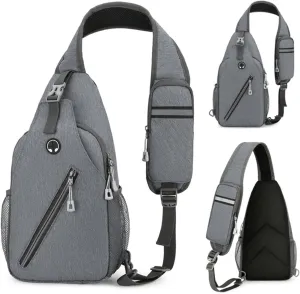 DOJUNS Crossbody Bags Sling Backpack, Sling Bag Cross body Shoulder Bag for Men and Women Chest Bag Travel Hiking Daypack (Light Grey)