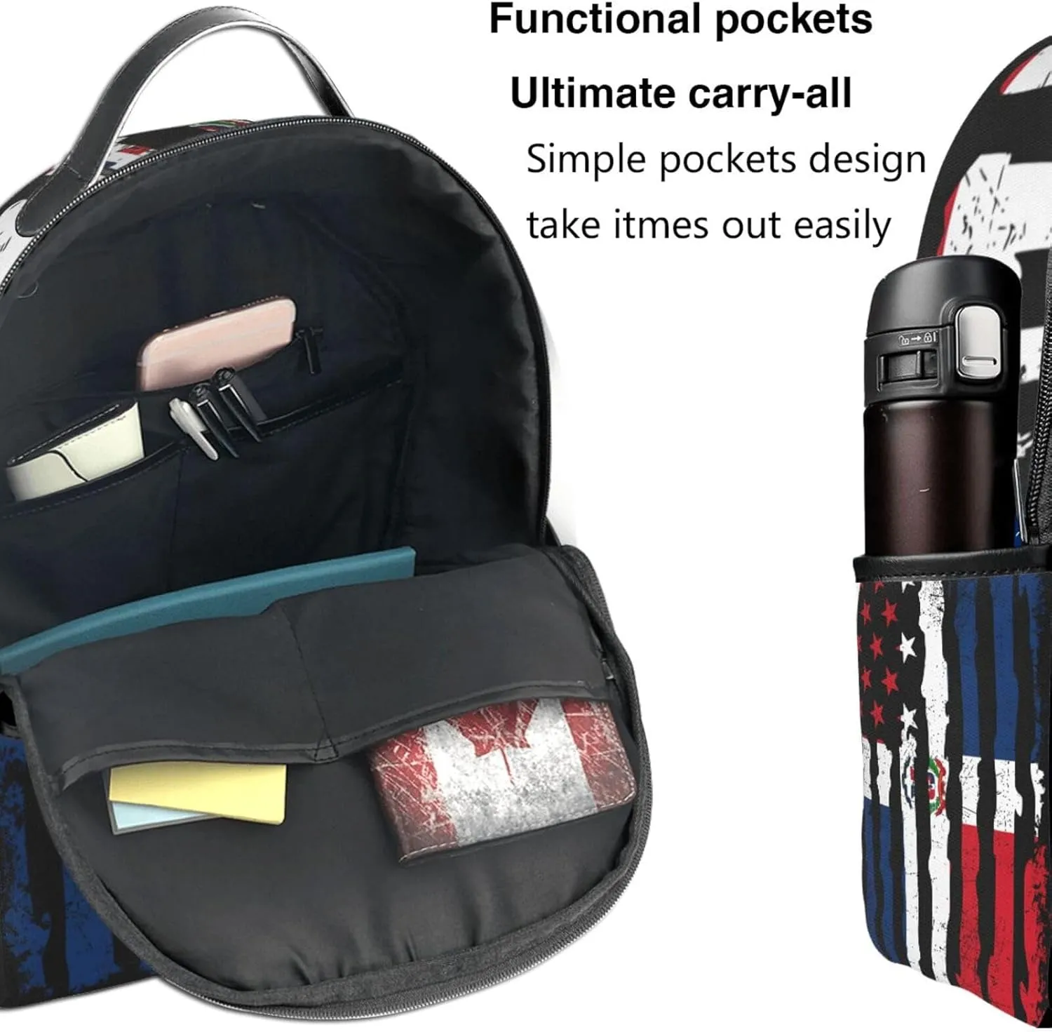 Dominican Roots American Pride Flag Casual Backpacks Laptop Backpack Carry-on Daypack Sports Travel Rucksack Lightweight Working Bag for Outdoor Hiking Cycling Walking