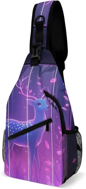 Dreamy Deer Glowing Leaves Casual Sling Bag Backpack Travel Shoulder Chest Crossbody Bags Adjustable Daypack Unisex