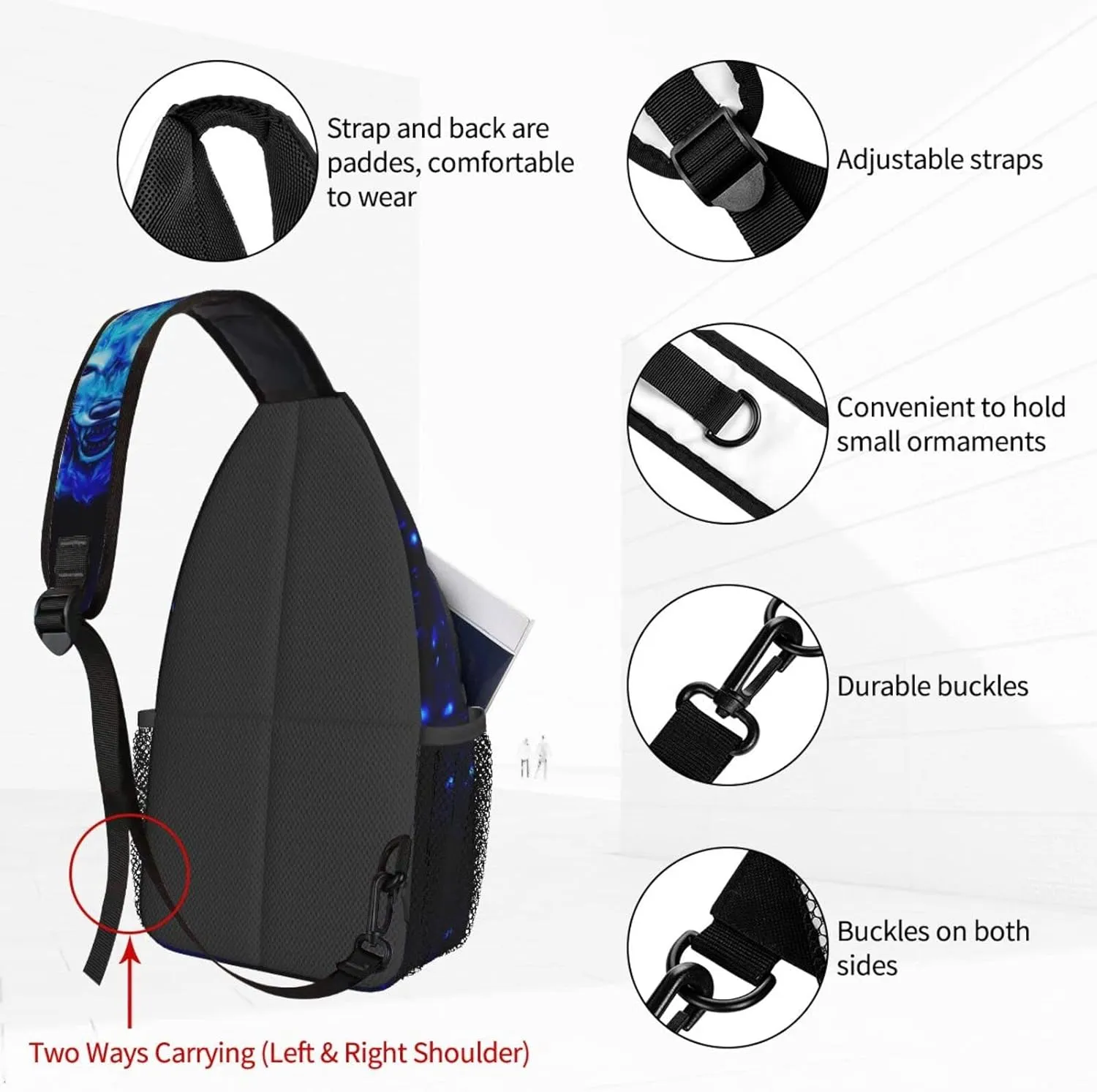 Dujiea Crossbody Backpack For Men Women Sling Bag, Blue Leopard Chest Bag Shoulder Bag Lightweight One Strap Backpack Multipurpose Travel Hiking Daypack