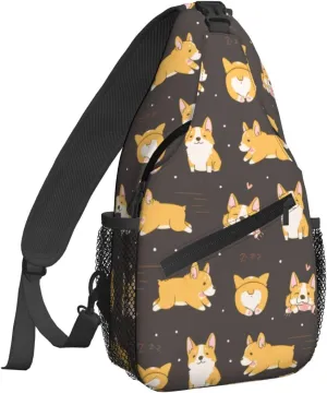 Dujiea Crossbody Backpack For Men Women Sling Bag, Kawaii Corgi Cute Dog Chest Bag Shoulder Bag Lightweight One Strap Backpack Multipurpose Travel Hiking Daypack
