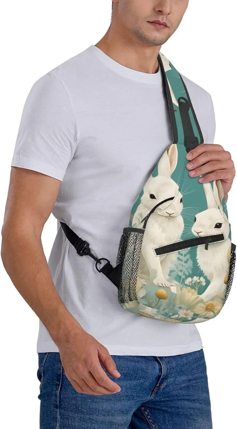 Easter Rabbit Daisy Sling Bag Crossbody Bag for Men Women, Daypack Chest Backpack Shoulder Bag for Travle Hiking