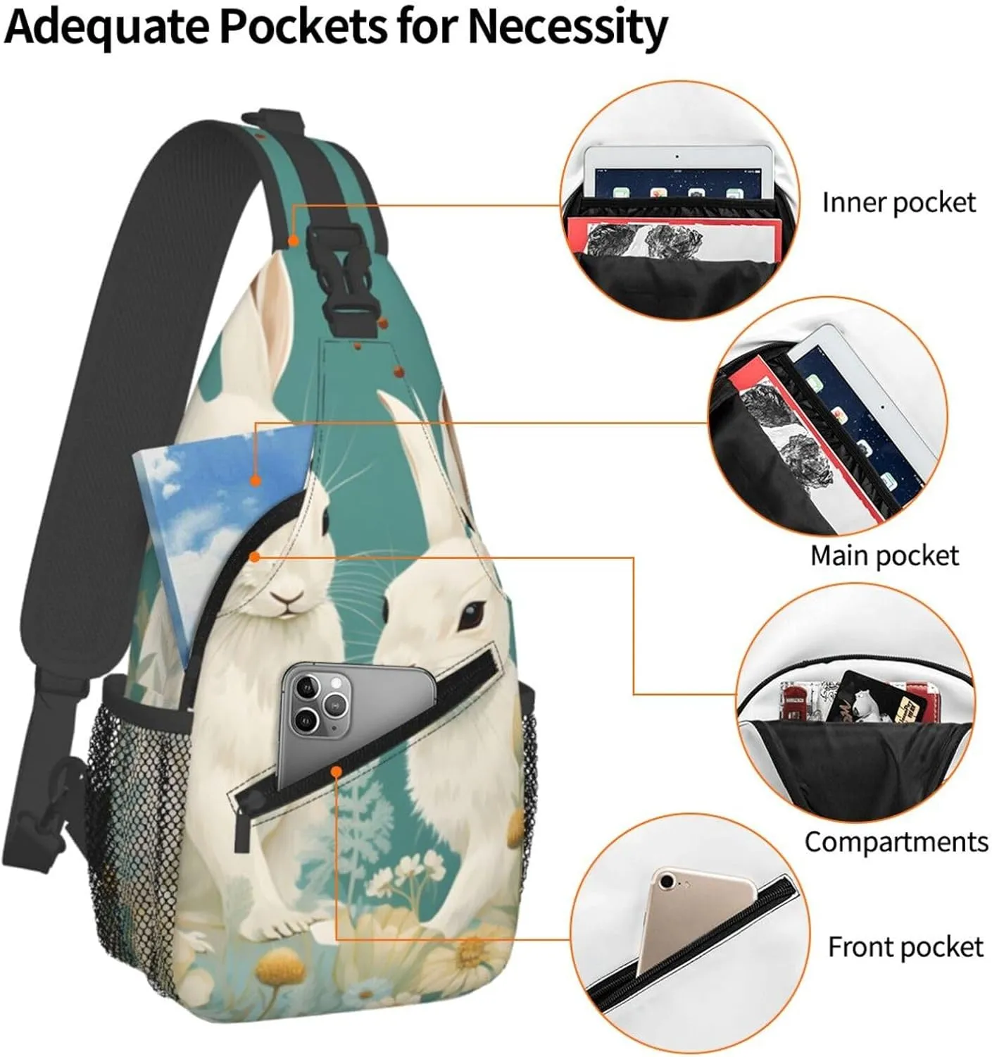 Easter Rabbit Daisy Sling Bag Crossbody Bag for Men Women, Daypack Chest Backpack Shoulder Bag for Travle Hiking