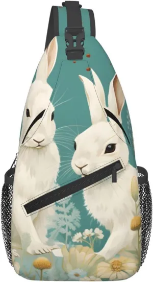 Easter Rabbit Daisy Sling Bag Crossbody Bag for Men Women, Daypack Chest Backpack Shoulder Bag for Travle Hiking