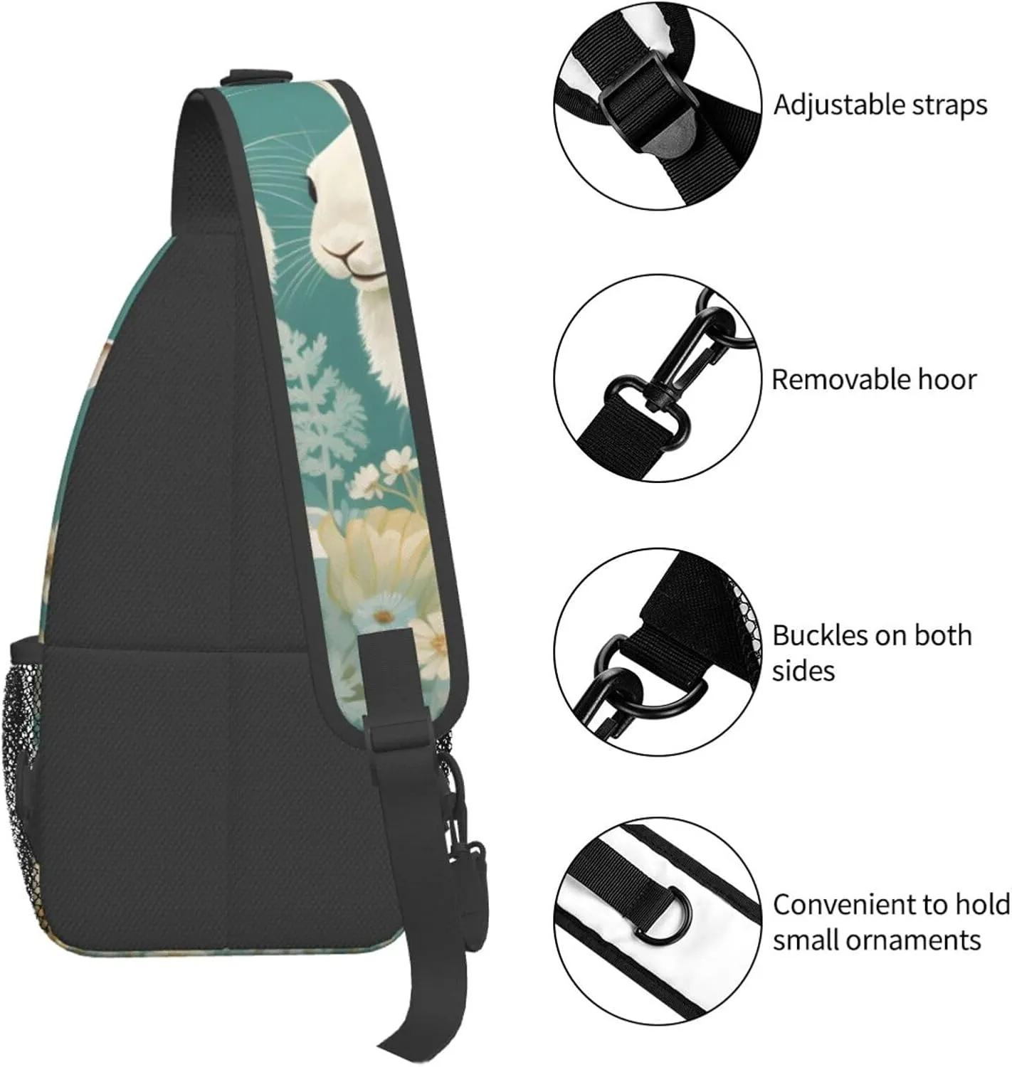 Easter Rabbit Daisy Sling Bag Crossbody Bag for Men Women, Daypack Chest Backpack Shoulder Bag for Travle Hiking