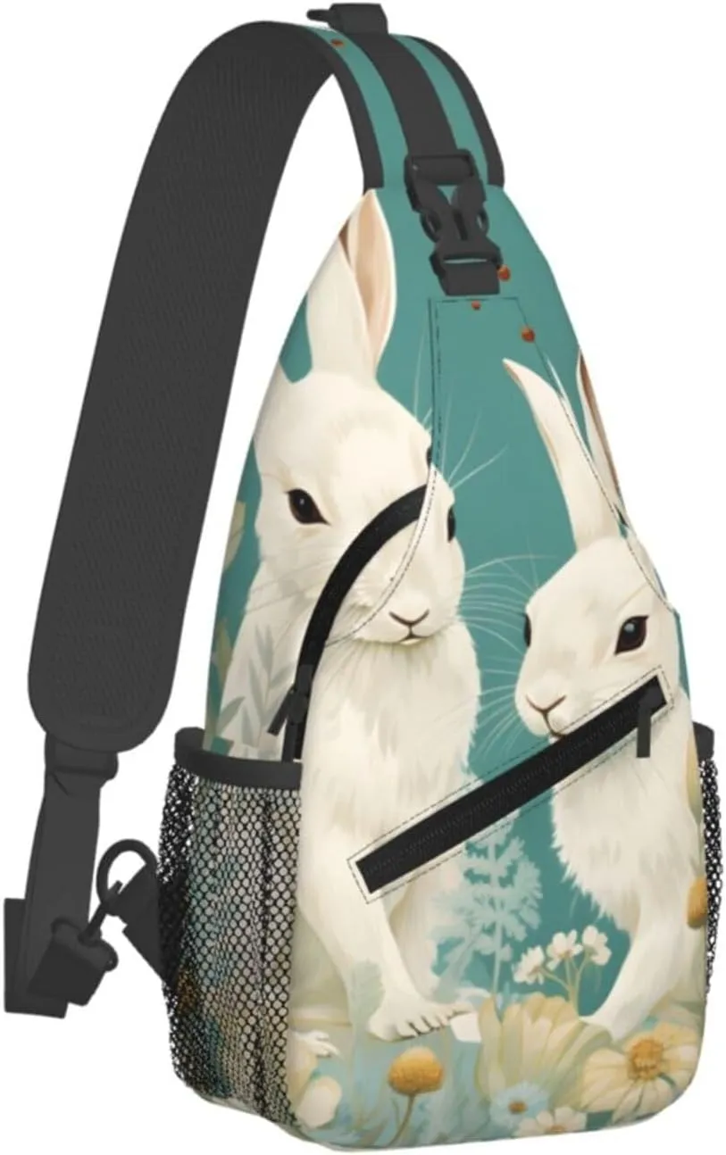 Easter Rabbit Daisy Sling Bag Crossbody Bag for Men Women, Daypack Chest Backpack Shoulder Bag for Travle Hiking