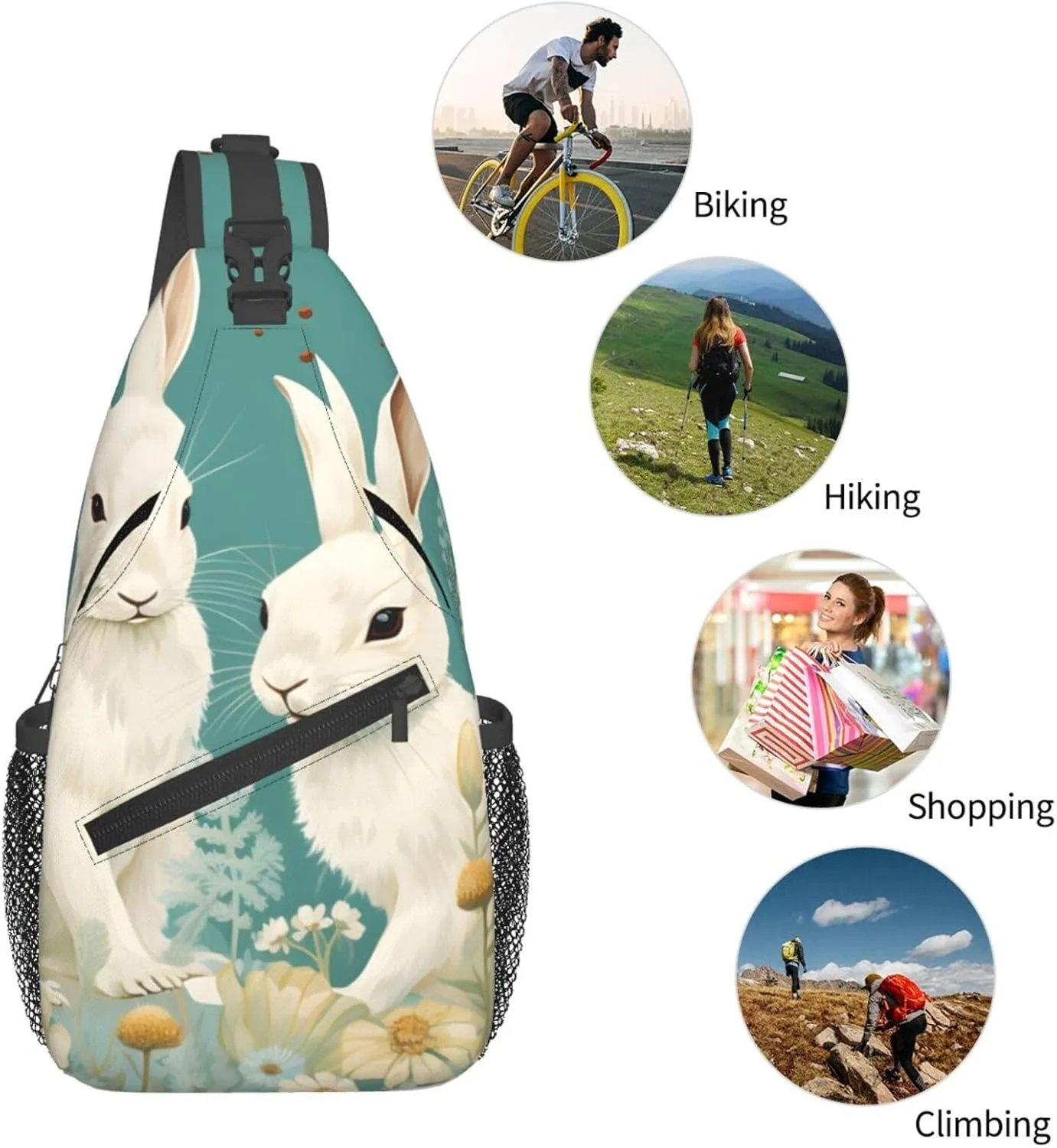 Easter Rabbit Daisy Sling Bag Crossbody Bag for Men Women, Daypack Chest Backpack Shoulder Bag for Travle Hiking