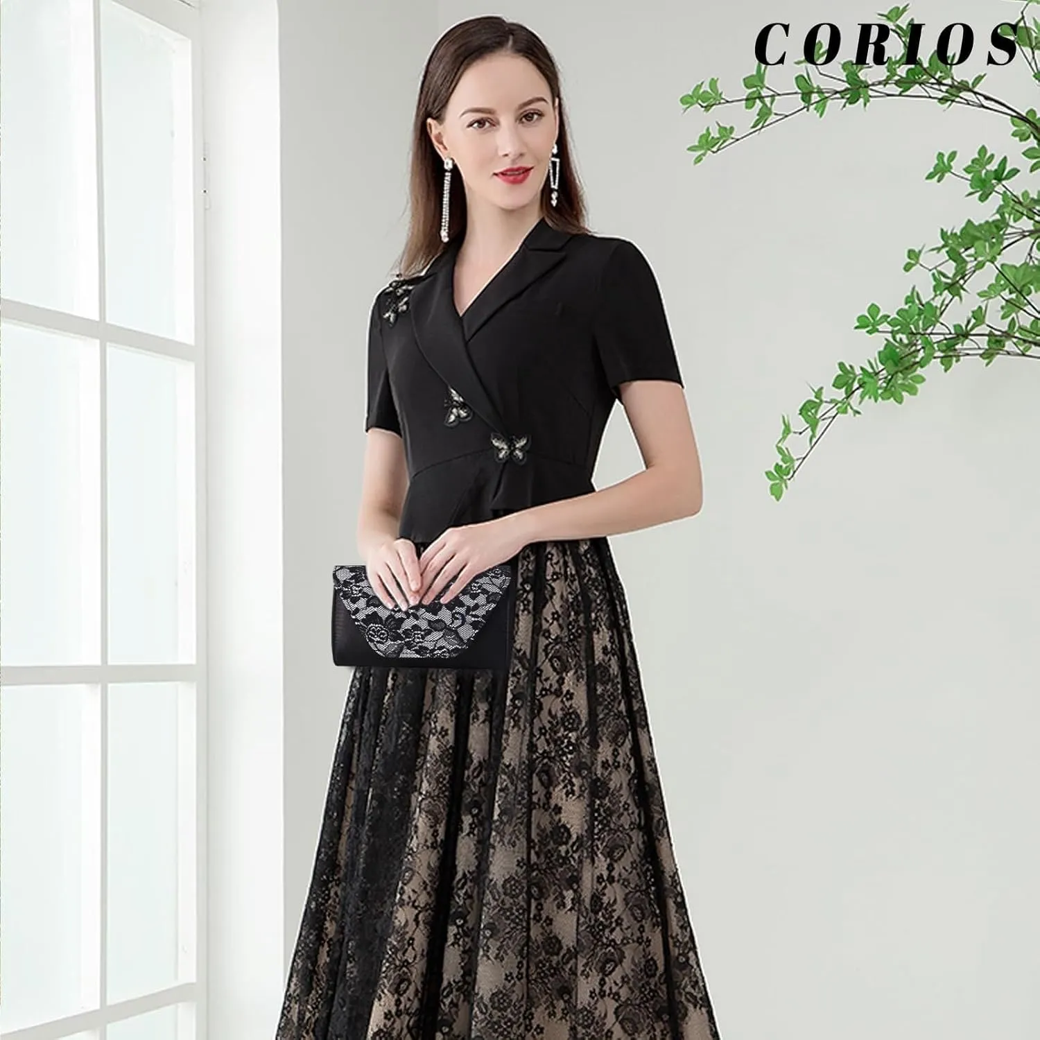 Elegant Handbag Shoulder Vintage Crossbody Women Lace Evening Floral Envelope Clutch Bridal Wedding Purse