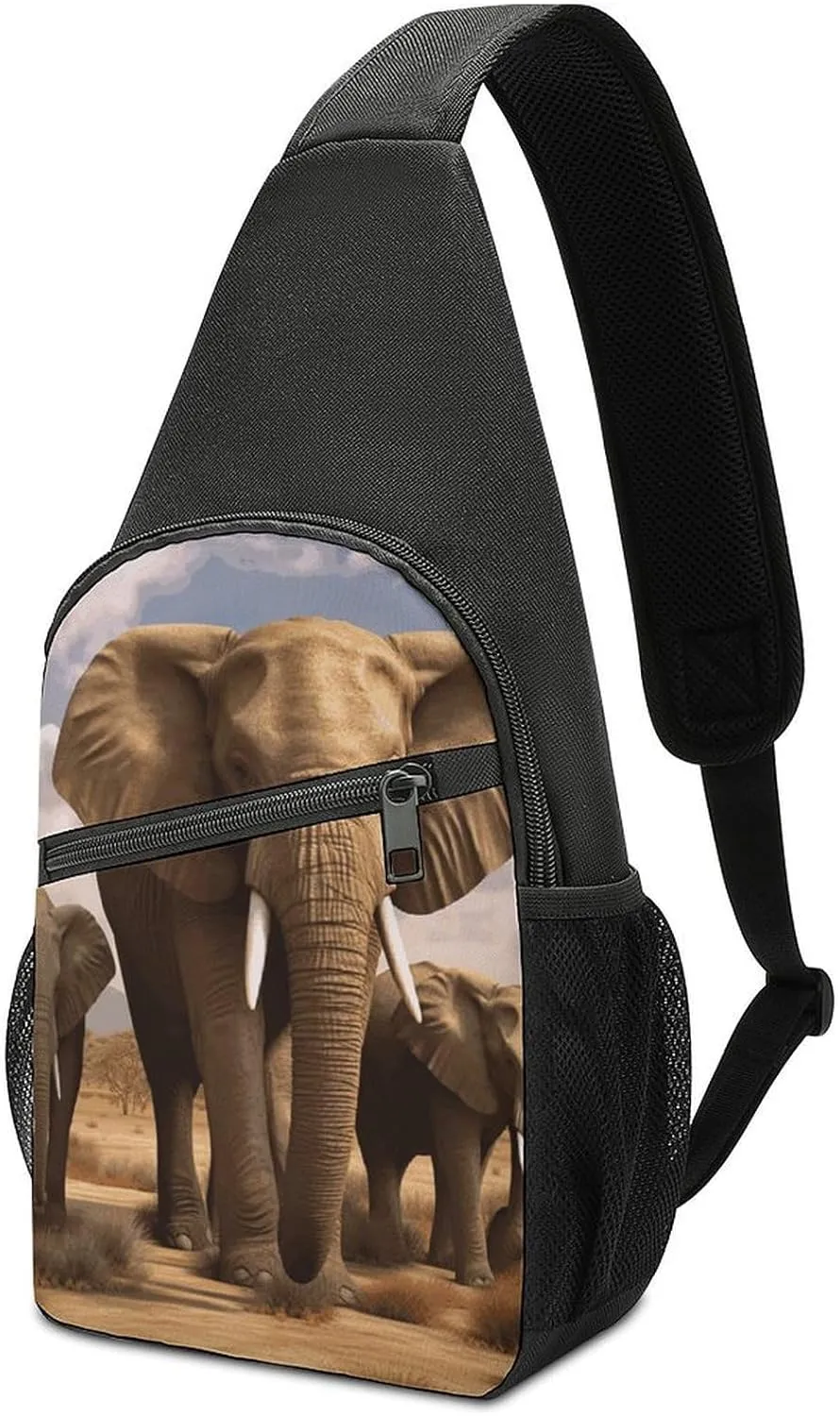 Elephant Family Sling Bag Travel Sling Backpack Man Purse for Men Hiking Crossbody Bags Chest Bag Shoulder Chest Pack