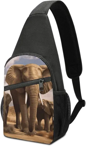 Elephant Family Sling Bag Travel Sling Backpack Man Purse for Men Hiking Crossbody Bags Chest Bag Shoulder Chest Pack