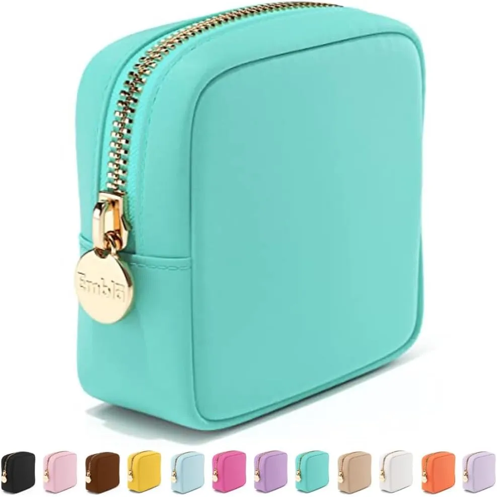 Embla Makeup Bag Travel Cosmetics Pouch and Toiletry Bag, Nylon Zipper Pouch Purse, Cute Make Up Organizer Storage Tote for Women Girls, Travel Skincare Case, Small Makeup Bags, Cotton Candy