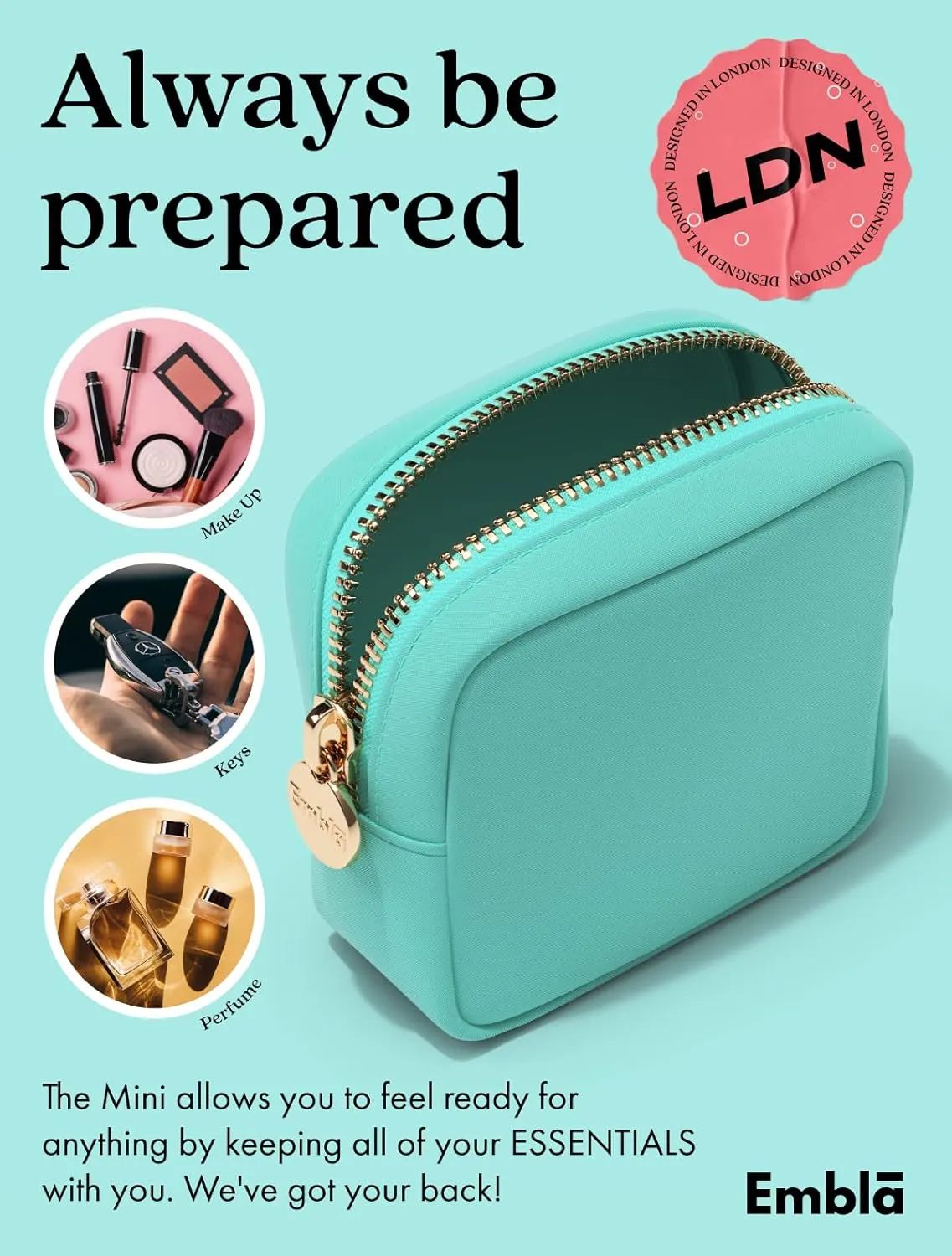 Embla Makeup Bag Travel Cosmetics Pouch and Toiletry Bag, Nylon Zipper Pouch Purse, Cute Make Up Organizer Storage Tote for Women Girls, Travel Skincare Case, Small Makeup Bags, Cotton Candy