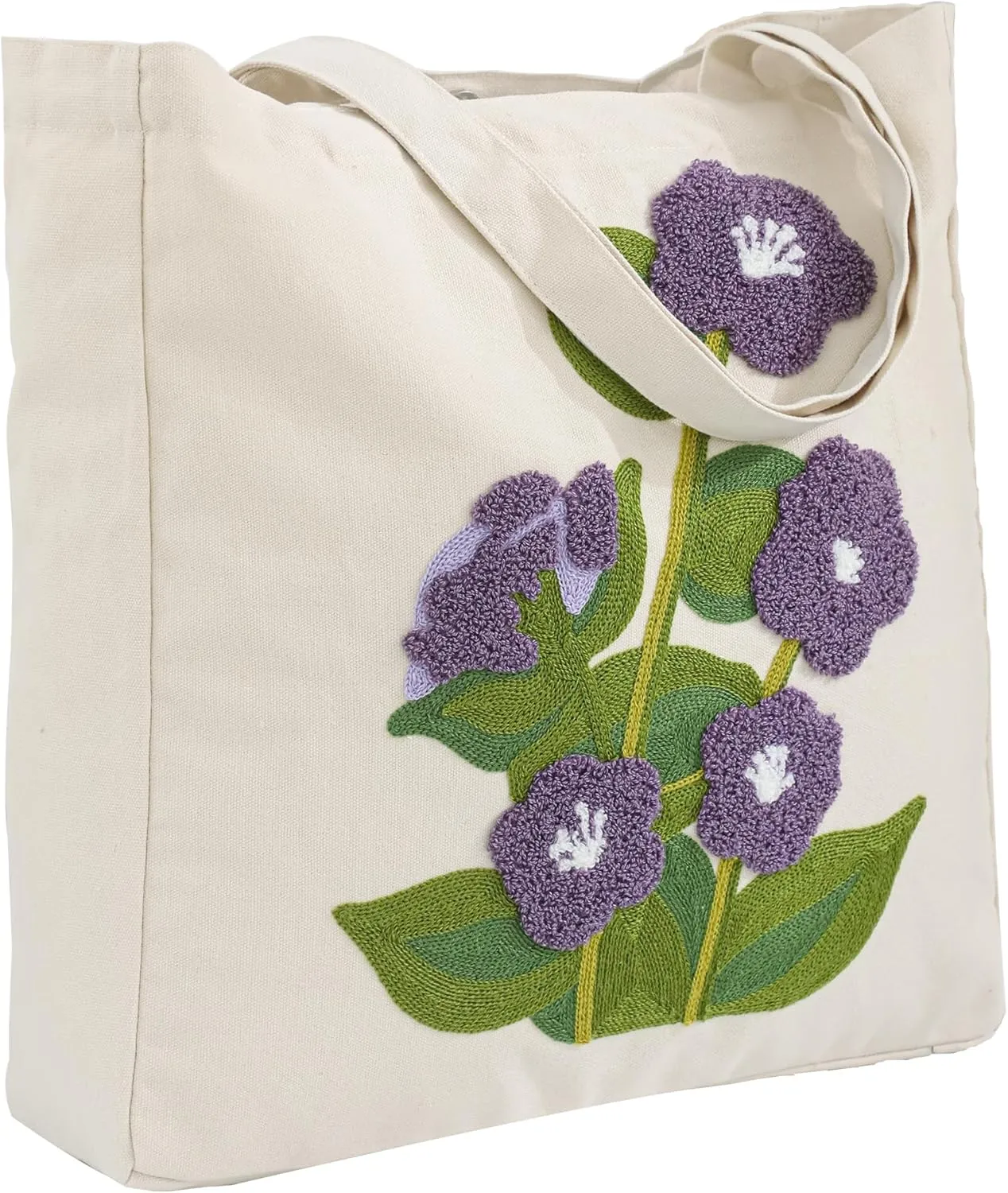 Embroidery Canvas Tote Bag for Women Reusable Cotton Shoulder Bag for Shopping Grocery Beach Book Gift Gym