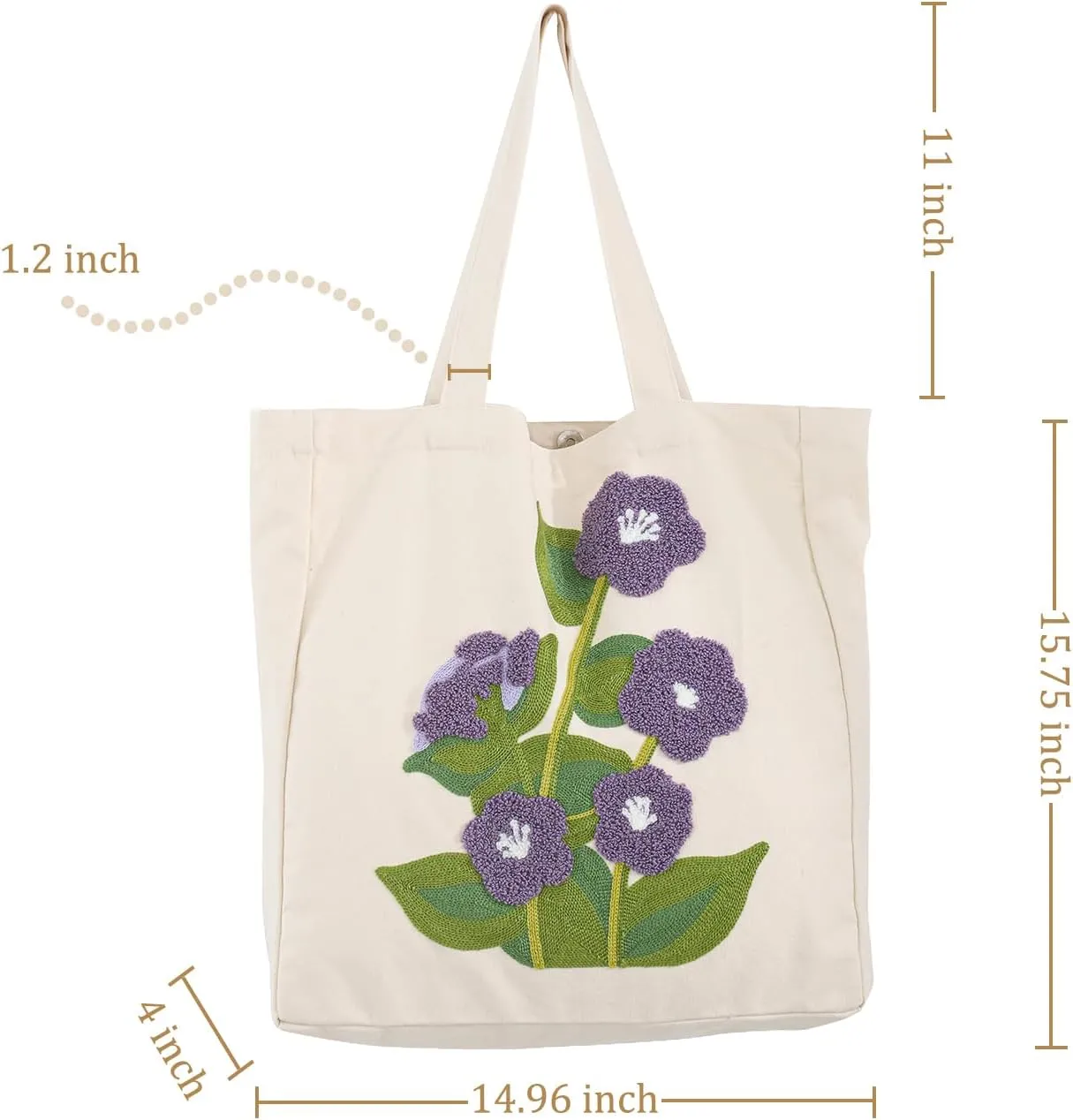 Embroidery Canvas Tote Bag for Women Reusable Cotton Shoulder Bag for Shopping Grocery Beach Book Gift Gym