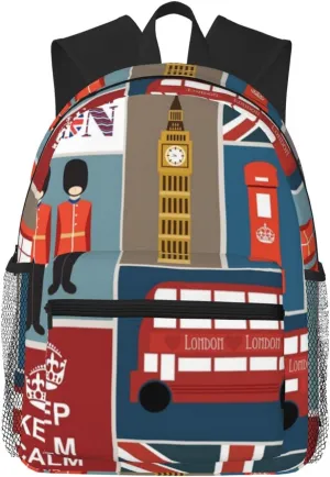 England Symbols Print Double Shoulder Backpack,Casual Bag Laptop Backpack,Work,Travel,Sports Daily Use