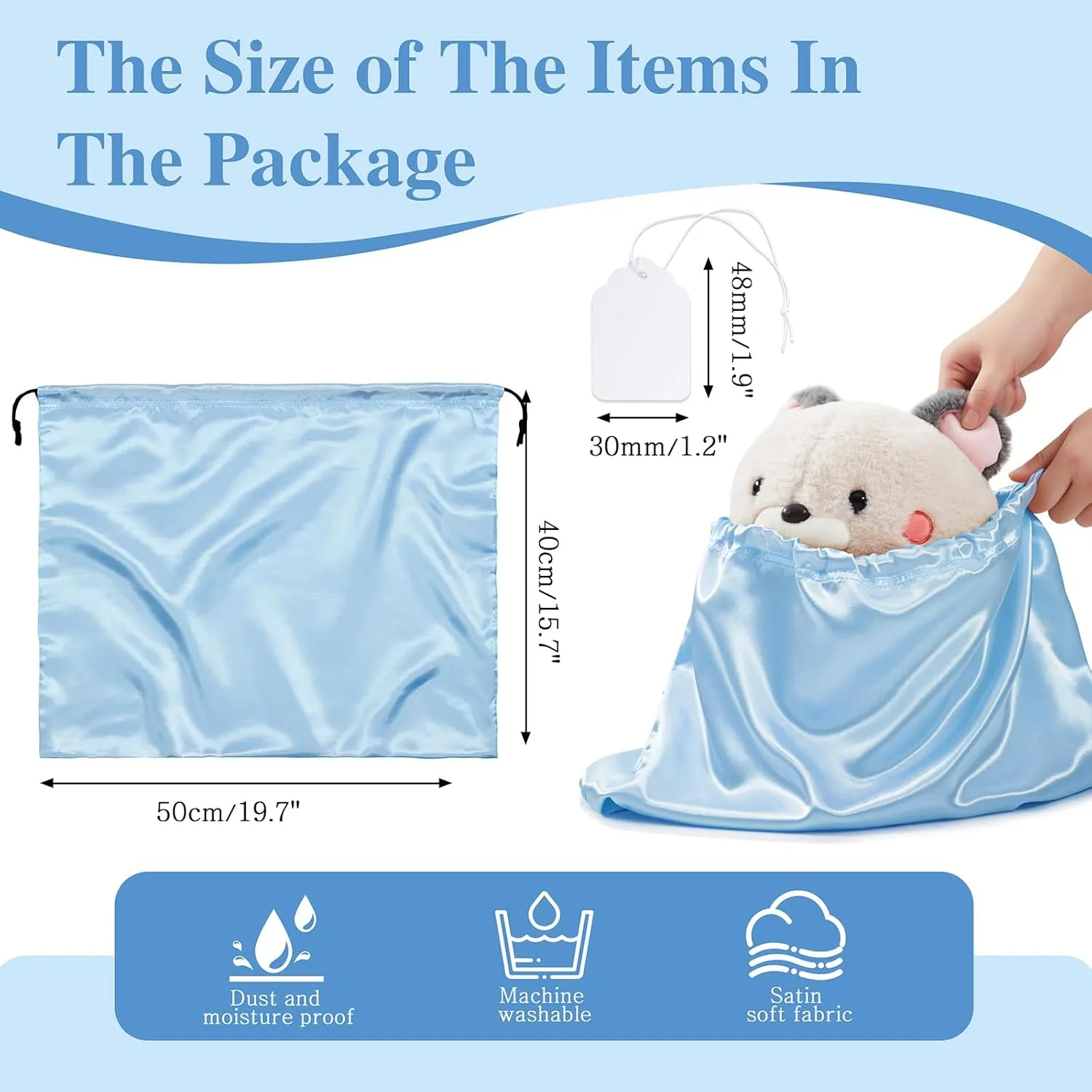 Ersmak 6 Pack Dust Bags for Handbags - Baby Blue Silk Dust Cover Bag for Purses Shoes - Satin Drawstring Dustproof Bags for Travel Storage - 19.7 x 15.7 In