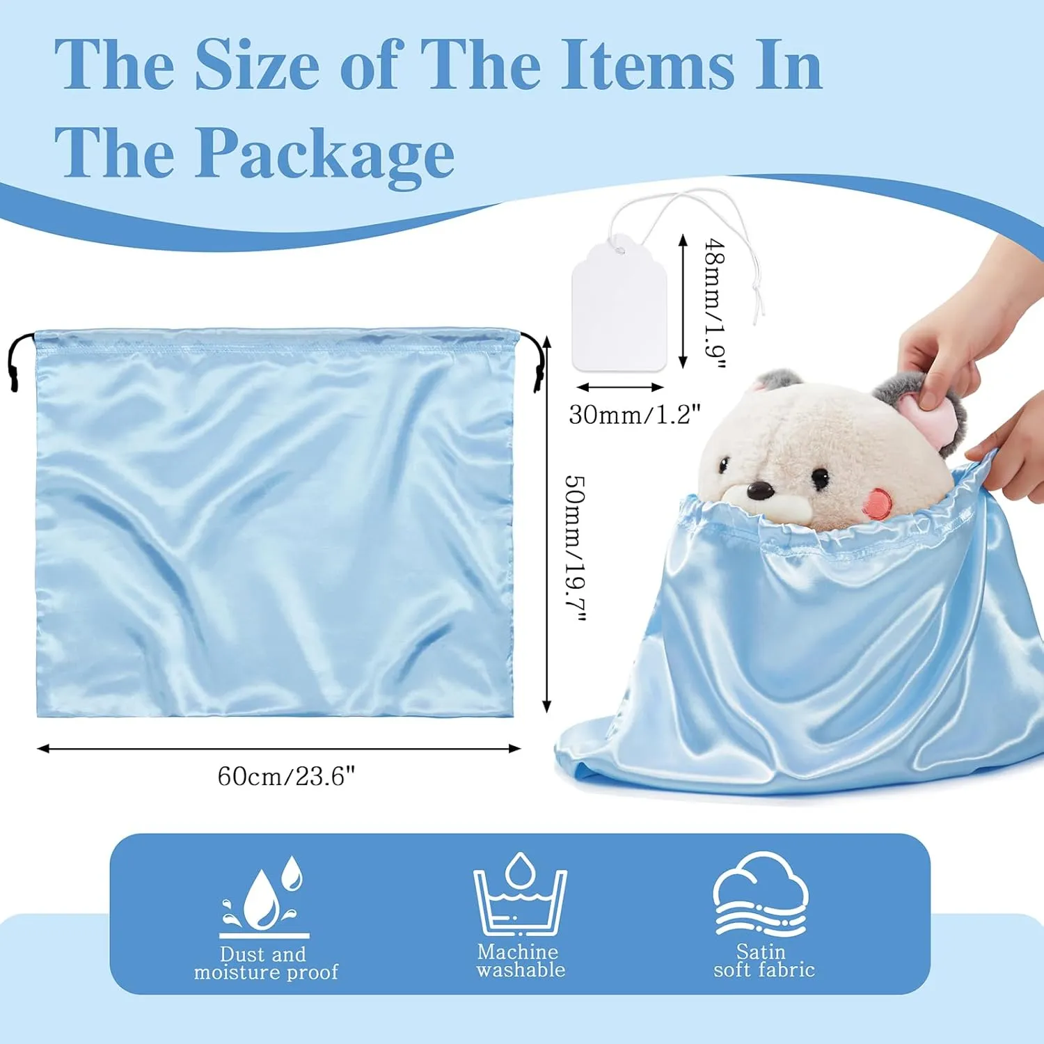 Ersmak 6 Pack Dust Bags for Handbags - Baby Blue Silk Dust Cover Bag for Purses Shoes - Satin Drawstring Dustproof Bags for Travel Storage - 23.6 x 19.7 In