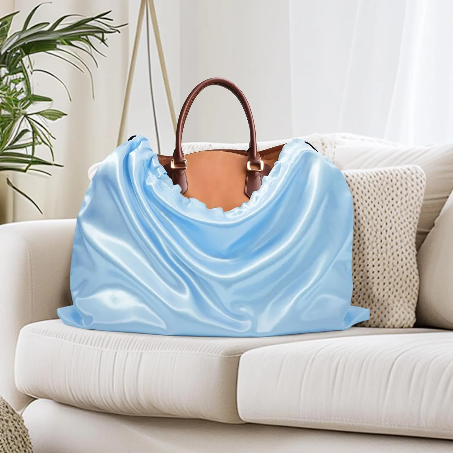 Ersmak 6 Pack Dust Bags for Handbags - Baby Blue Silk Dust Cover Bag for Purses Shoes - Satin Drawstring Dustproof Bags for Travel Storage - 23.6 x 19.7 In