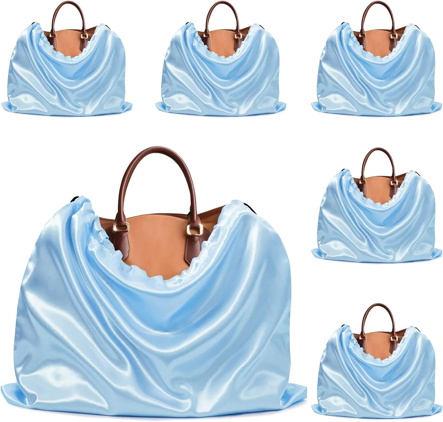Ersmak 6 Pack Dust Bags for Handbags - Baby Blue Silk Dust Cover Bag for Purses Shoes - Satin Drawstring Dustproof Bags for Travel Storage - 23.6 x 19.7 In