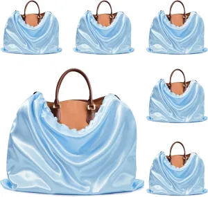 Ersmak 6 Pack Dust Bags for Handbags - Baby Blue Silk Dust Cover Bag for Purses Shoes - Satin Drawstring Dustproof Bags for Travel Storage - 23.6 x 19.7 In