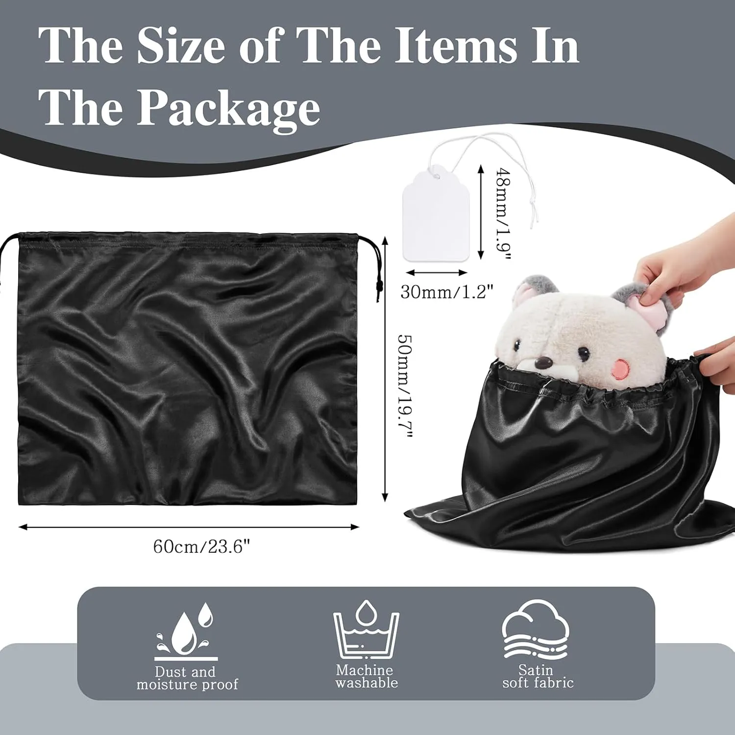 Ersmak 6 Pack Dust Bags for Handbags - Black Silk Dust Cover Bag for Purses Shoes - Satin Drawstring Dustproof Bags for Travel Storage - 23.6 x 19.7 In