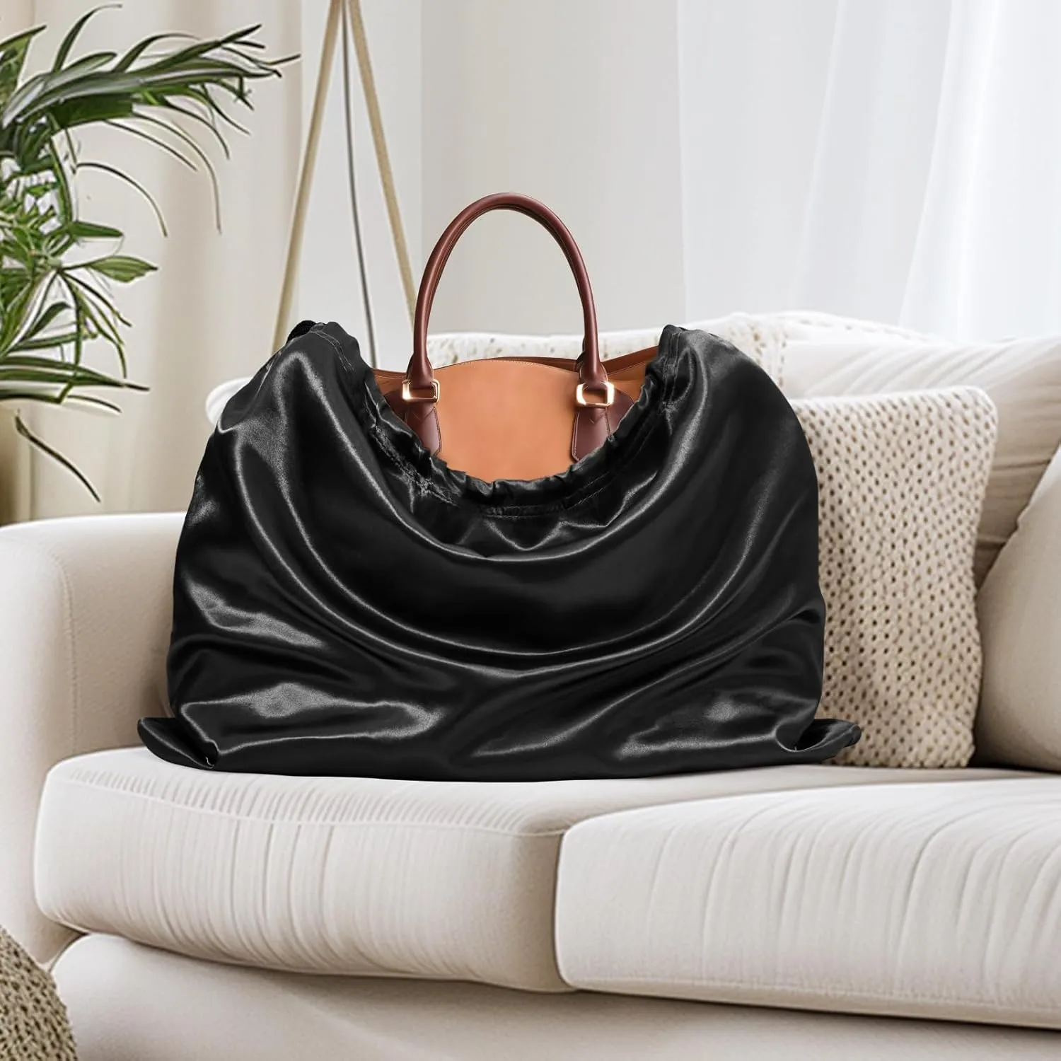Ersmak 6 Pack Dust Bags for Handbags - Black Silk Dust Cover Bag for Purses Shoes - Satin Drawstring Dustproof Bags for Travel Storage - 23.6 x 19.7 In